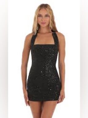 Lucy in the Sky Black Sequin Halter Dress